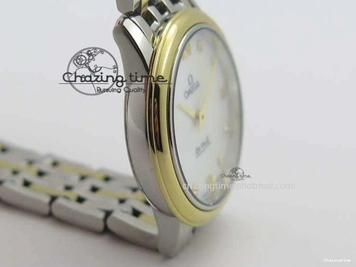 0315 OnTrend De Ville 27mm SS YG Ladies MK 1:1 Best Edition White MOP Dial Diamond Markers On SS Bracelet Ronda Quartz 8187